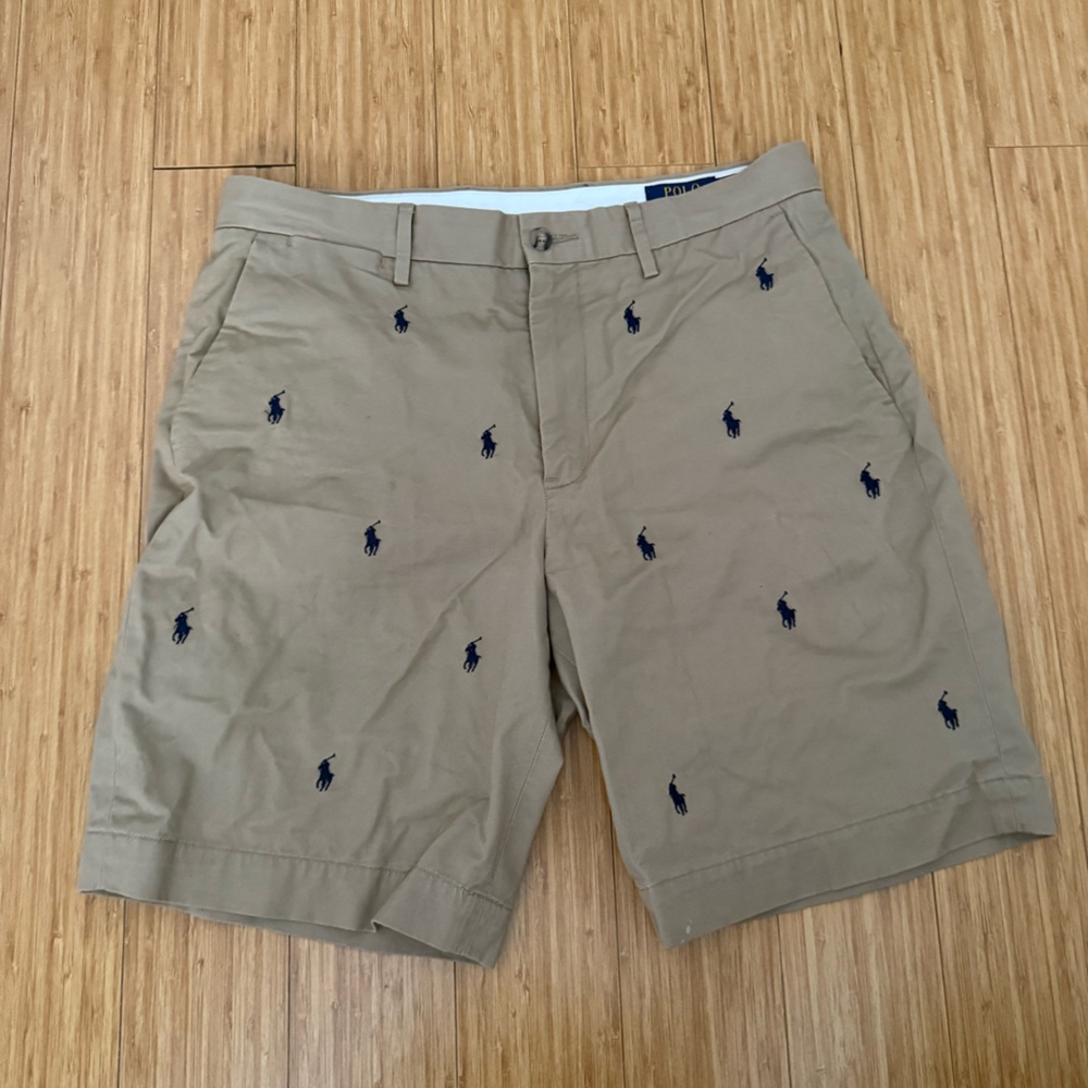 Ralph Lauren Tan Shorts with Navy Embroidery